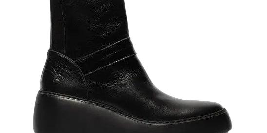 Black leather ankle boot on a white background