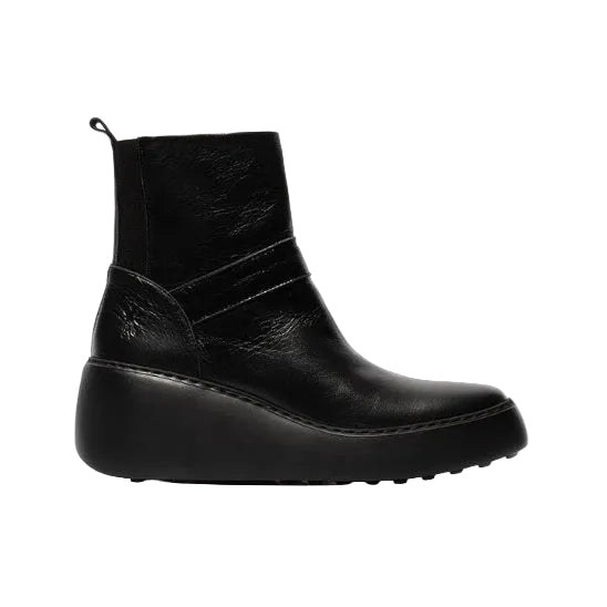 Black leather ankle boot on a white background