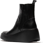 Black leather wedge boot on a white background