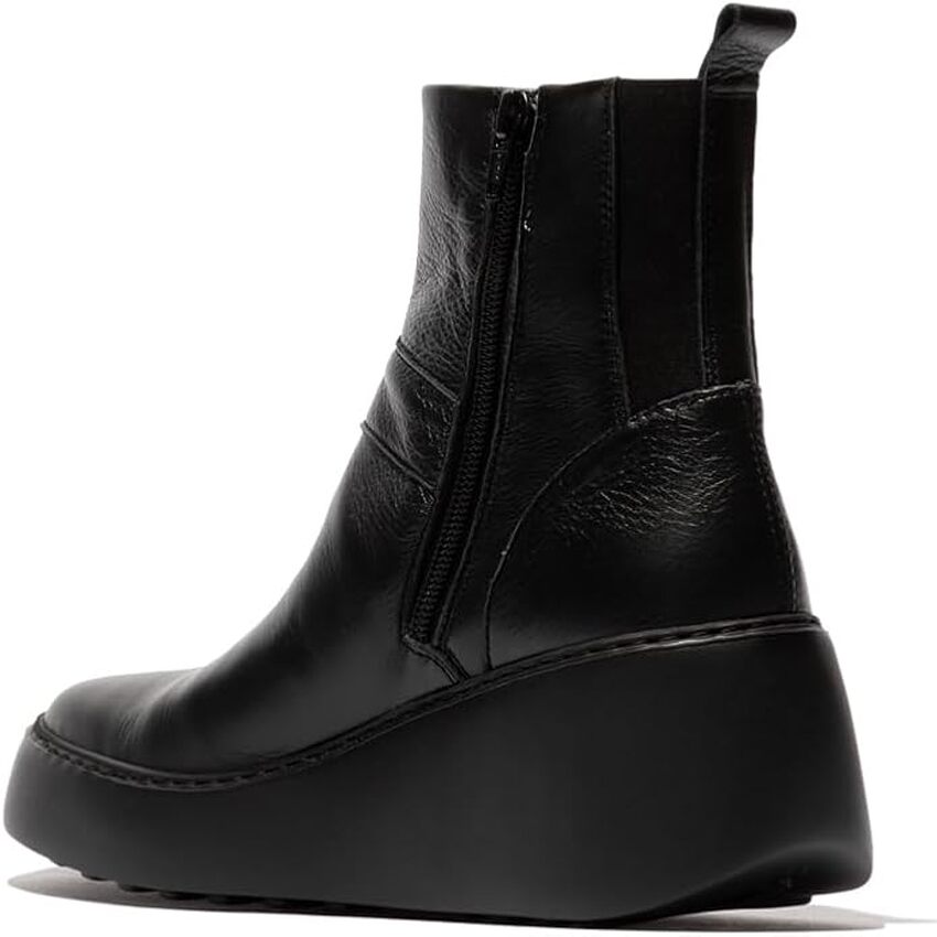 Black leather wedge boot on a white background