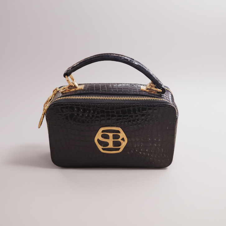 Navy Patent Croc Leather handbag