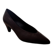 Burgundy high-heeled shoe on a white background