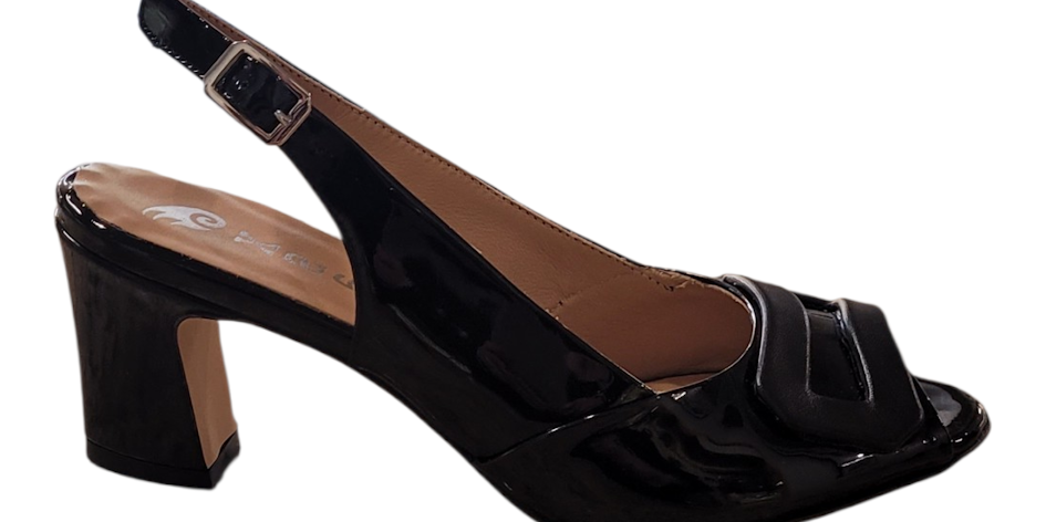 Black high-heeled shoe on a white background
