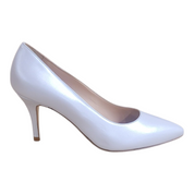 White high-heeled shoe on a white background
