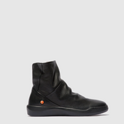 Black leather boot on a white background