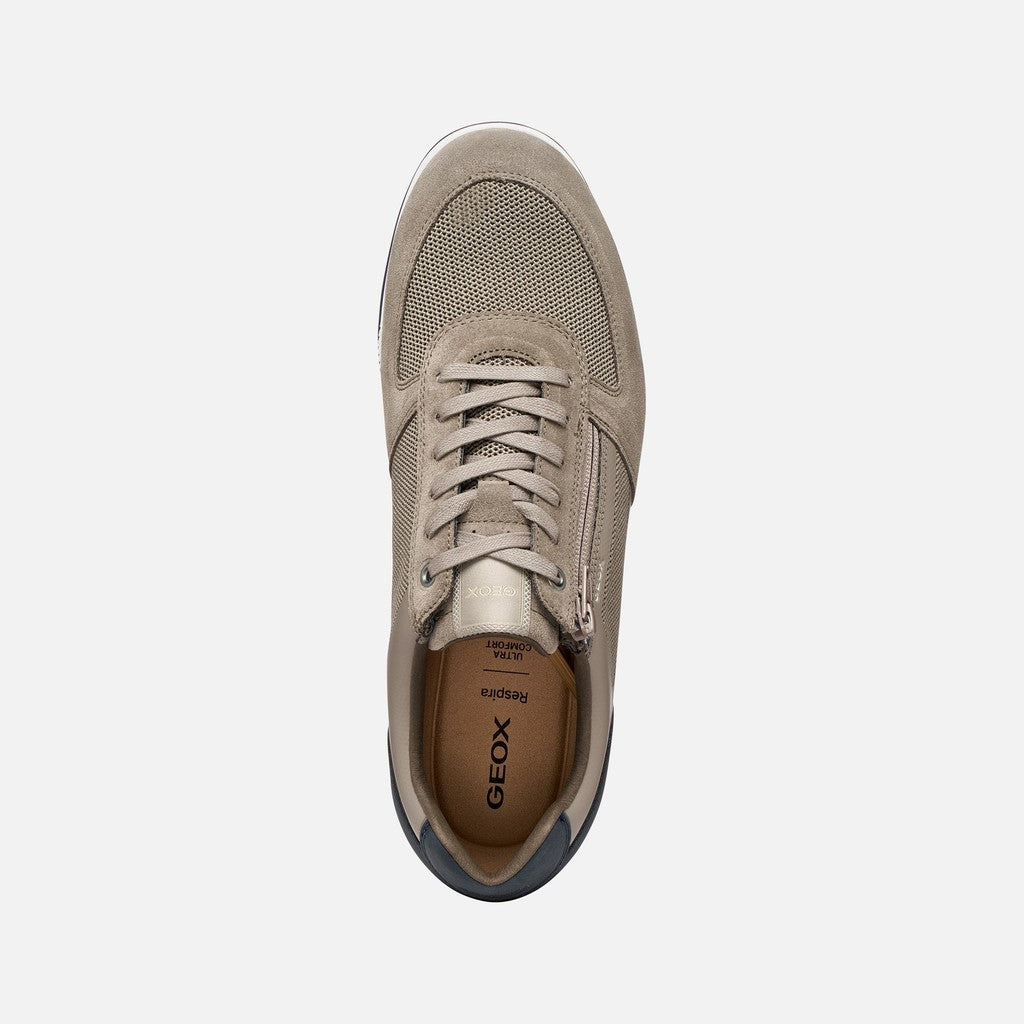 Grey sneaker with brand logo on a white background