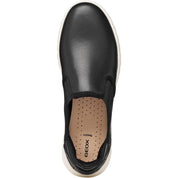 Black slip-on shoe with Geox branding on a white background