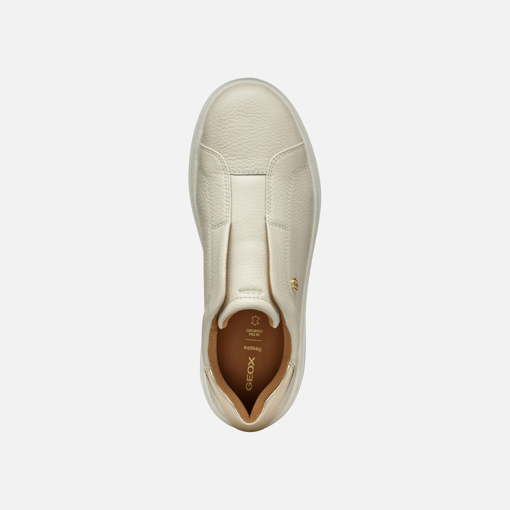 Beige slip-on sneaker with Geox branding on a white background