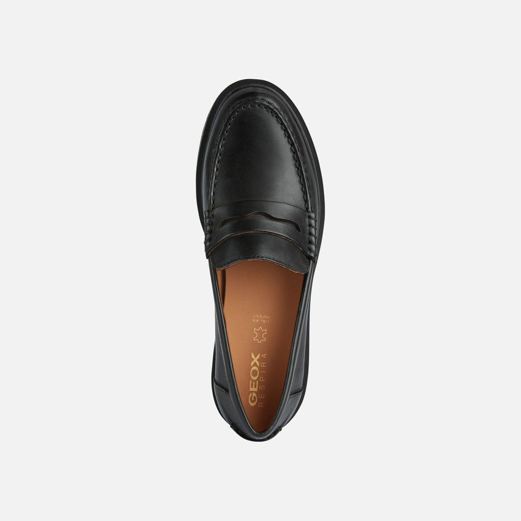 Black loafer shoe on a white background