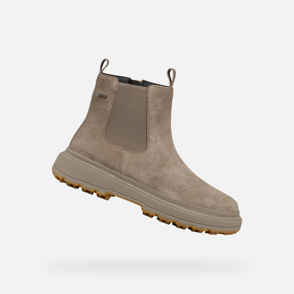 Taupe Chelsea boot on a white background