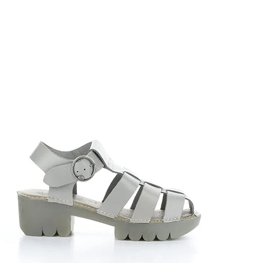 Grey sandal with a platform sole on a white background
