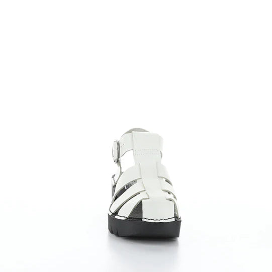 White sandal with black sole on a white background