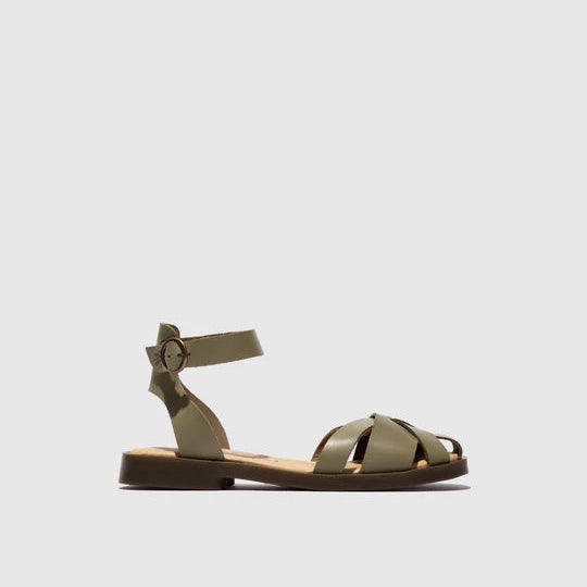 Green leather sandal on a white background