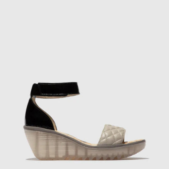Black and white wedge sandal