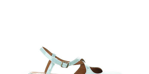 Mint green sandal with a strap on a white background