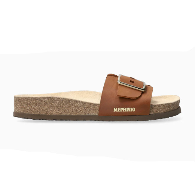 Brown sandal with a strap on a white background