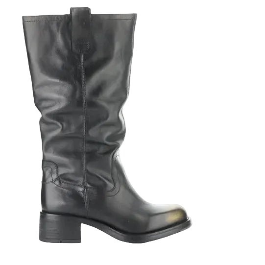 Black leather boot on a white background