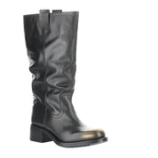 Black leather boot on a white background