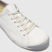 White sneaker with laces on a light gray background