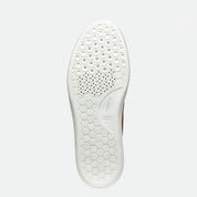 White shoe sole with honeycomb pattern on a light gray background