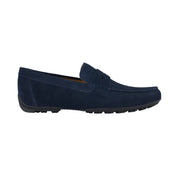 Navy blue loafer shoe on a white background