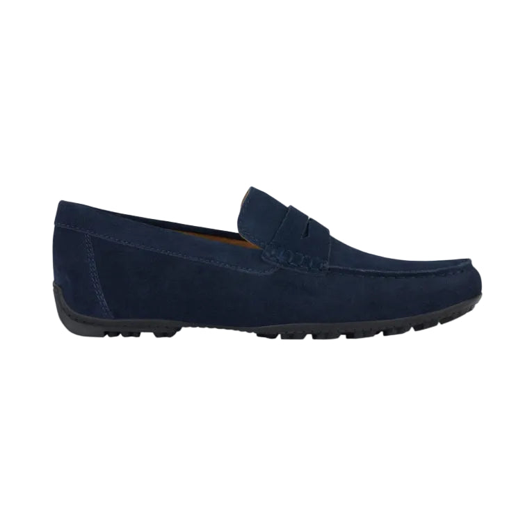 Navy blue loafer shoe on a white background