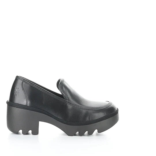Black leather shoe on a white background