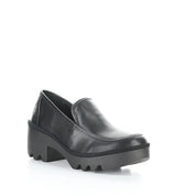 Black leather shoe on a white background