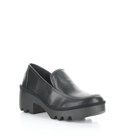 Black leather shoe on a white background