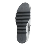 Close-up of a shoe sole with a brand logo on a white background