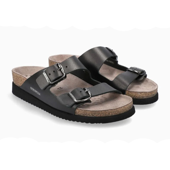 Black sandals with cork sole on a white background