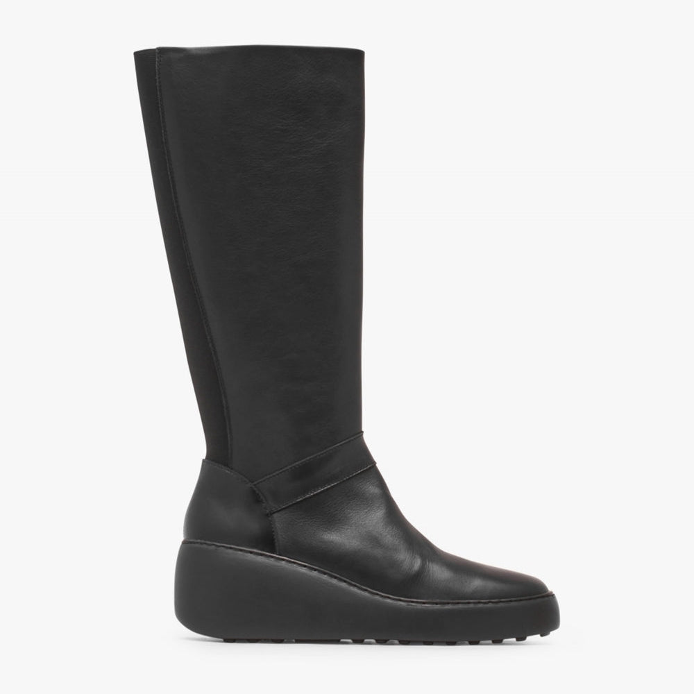 Black knee-high boot on a white background