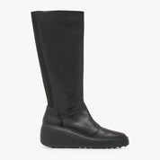 Black knee-high boot on a white background