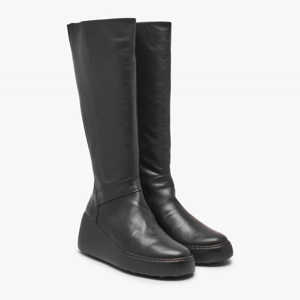 Pair of black knee-high boots on a white background