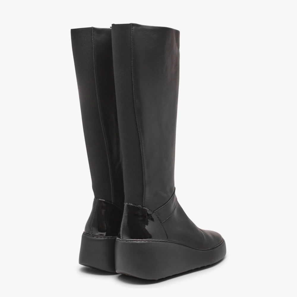 Black knee-high boots on a white background