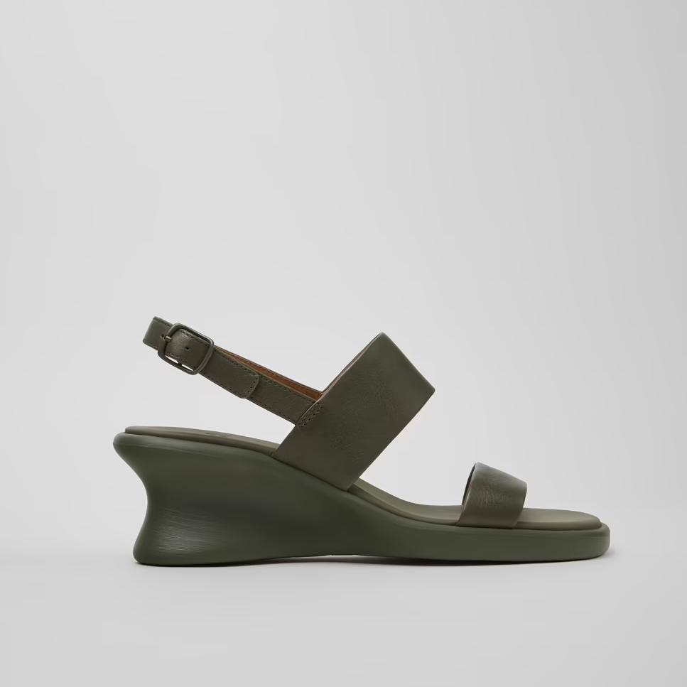 Green wedge sandal on a light gray background