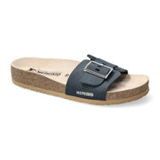 Navy sandal with a buckle on a white background